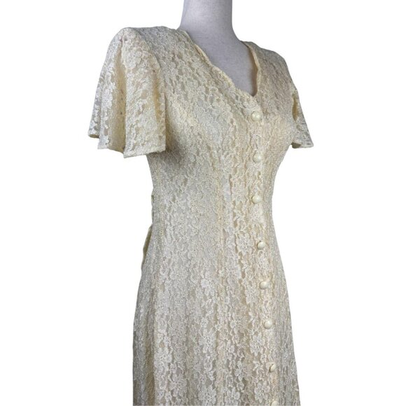 Vintage Dawn Joy Cream Lace Button Front Midi Dress Petite - Picture 3 of 7